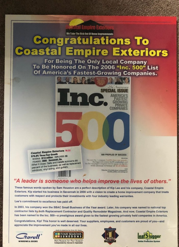 2006 Inc. 500 recognition — Coastal Empire Exteriors, No. 212